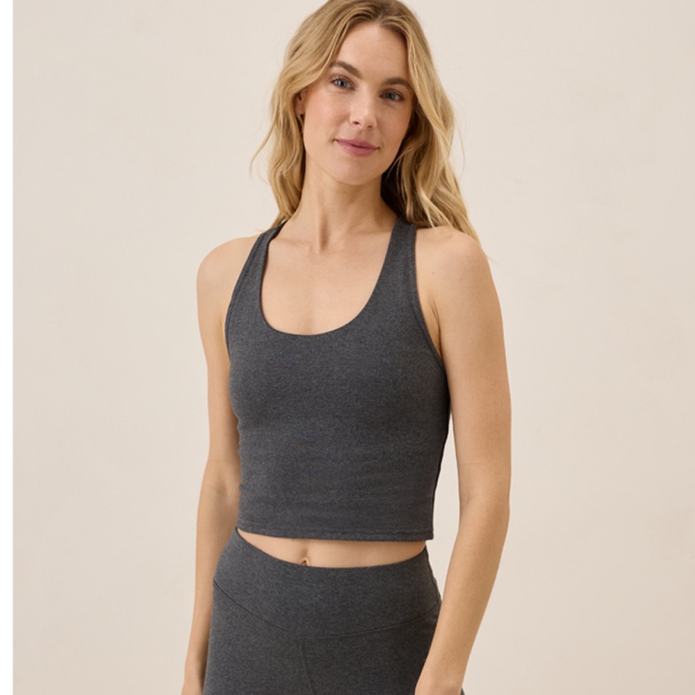 Pact On The Go To Organic Cotton Charcoal Racer Back Crop Bra Tank Top Medium
